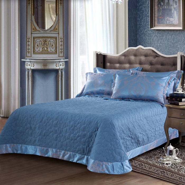 91家纺网 家纺一手货源 找家纺 OL家纺 2025新款亲肤丝加棉提花四件套 优雅迷情  浅兰