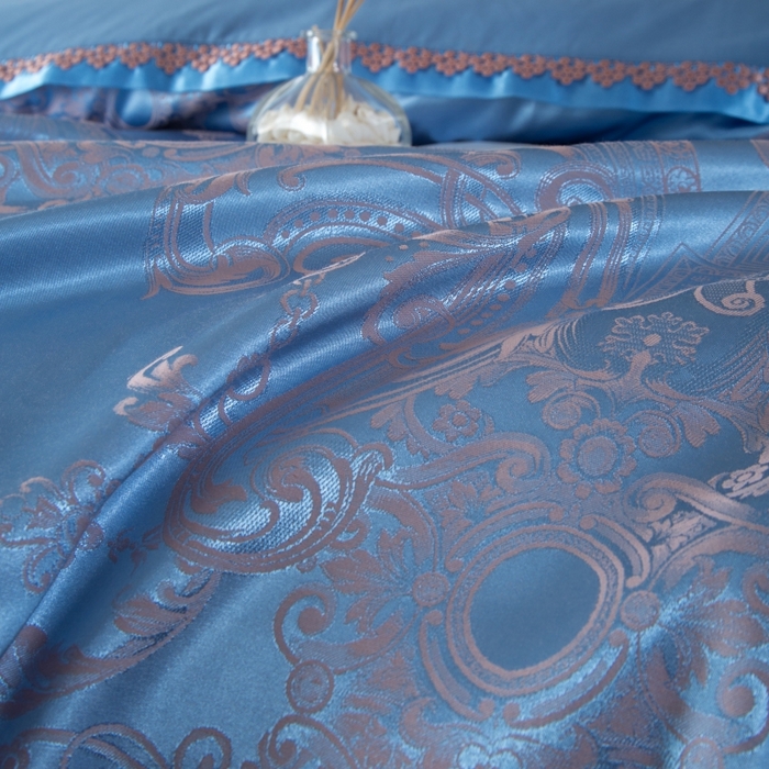 91家纺网 家纺一手货源 找家纺 OL家纺 2025新款亲肤丝加棉提花四件套 优雅迷情  浅兰