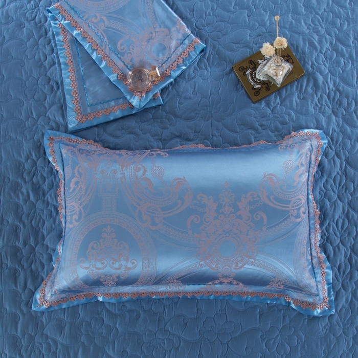 91家纺网 家纺一手货源 找家纺 OL家纺 2025新款亲肤丝加棉提花四件套 优雅迷情  浅兰