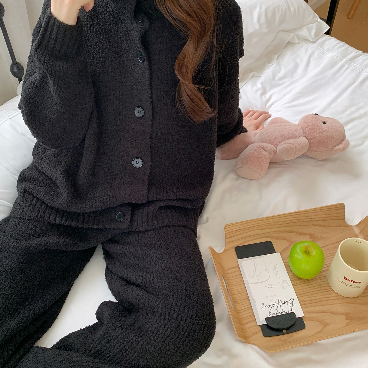 91家纺网 家纺一手货源 找家纺 多乐娜 2025新款半边绒家居服（会员拿货-5元，控价最低零售价138元起！） 黑色开衫