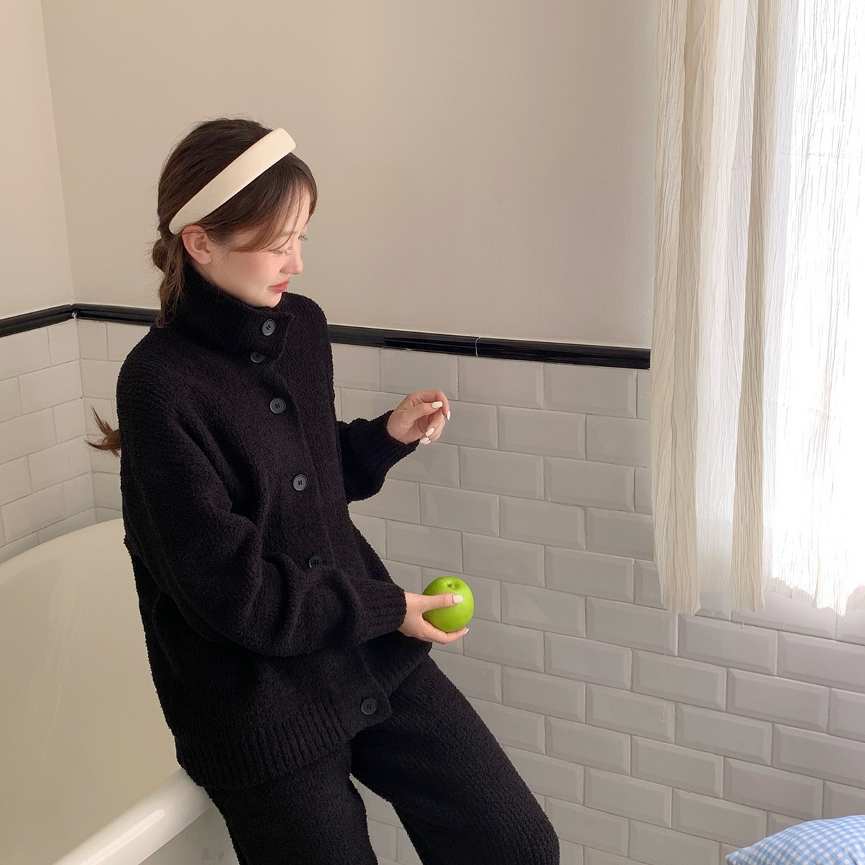 91家纺网 家纺一手货源 找家纺 多乐娜 2025新款半边绒家居服（会员拿货-5元，控价最低零售价138元起！） 黑色开衫