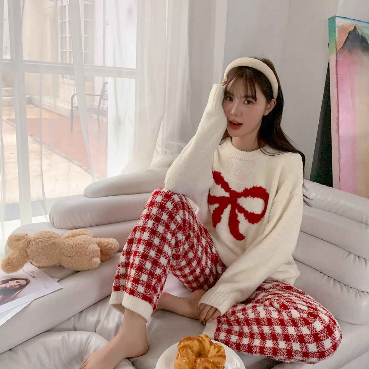 91家纺网 家纺一手货源 找家纺 多乐娜 2025新款半边绒家居服（会员拿货-5元，控价最低零售价138元起！） 浆果蝴蝶结