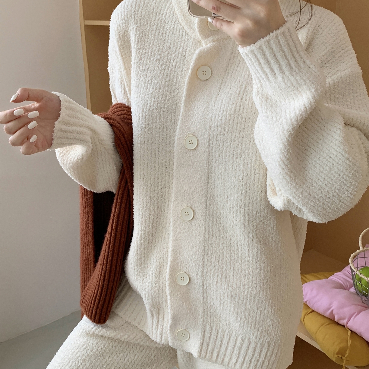 多乐娜 2025新款半边绒家居服（会员拿货-5元，控价最低零售价138元起！） 白色开衫