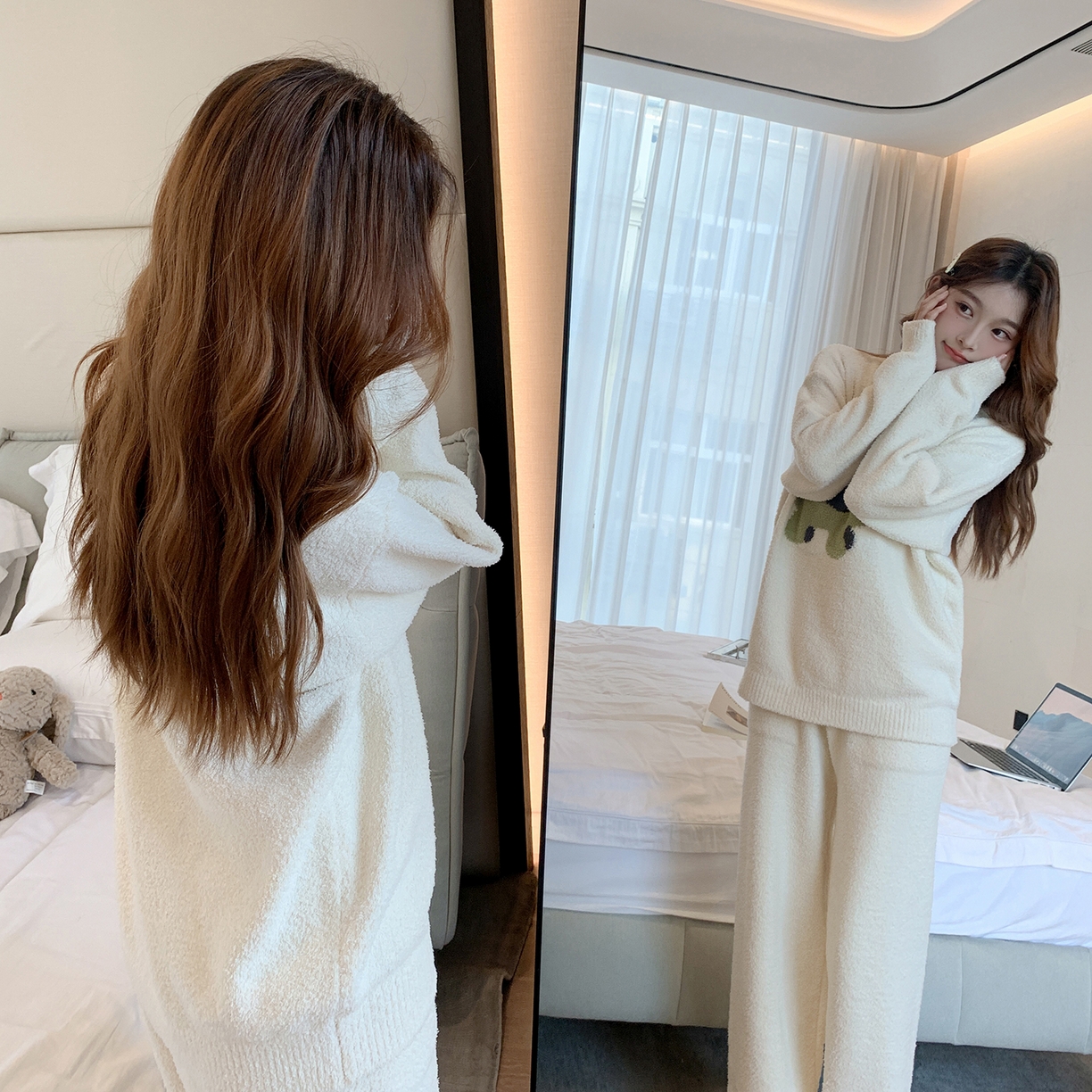 91家纺网 家纺一手货源 找家纺 多乐娜 2025新款半边绒家居服（会员拿货-5元，控价最低零售价138元起！） 米白小象