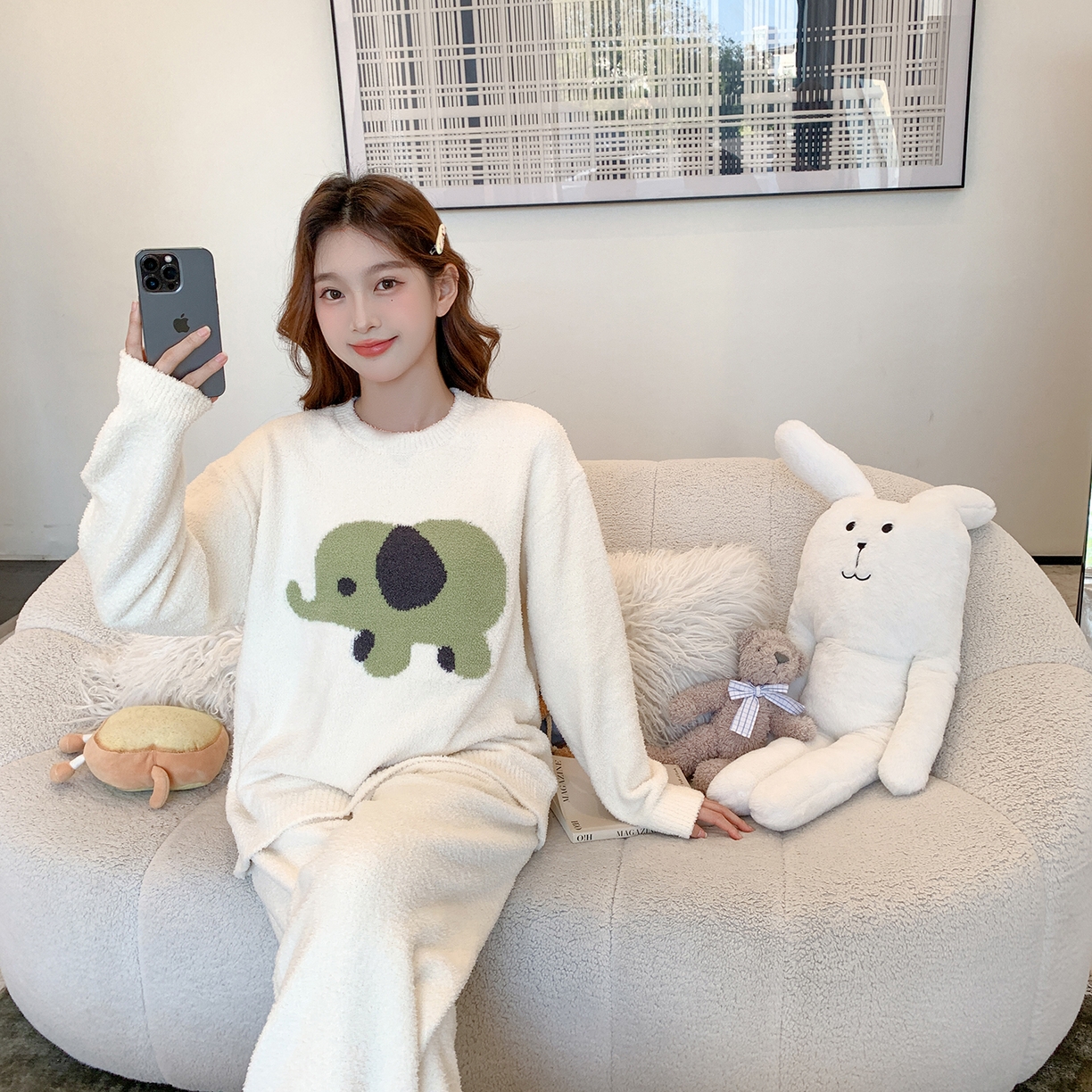 91家纺网 家纺一手货源 找家纺 多乐娜 2025新款半边绒家居服（会员拿货-5元，控价最低零售价138元起！） 米白小象