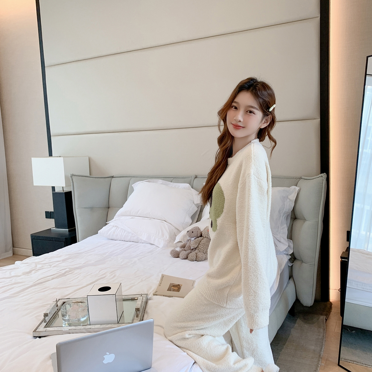 91家纺网 家纺一手货源 找家纺 多乐娜 2025新款半边绒家居服（会员拿货-5元，控价最低零售价138元起！） 米白小象