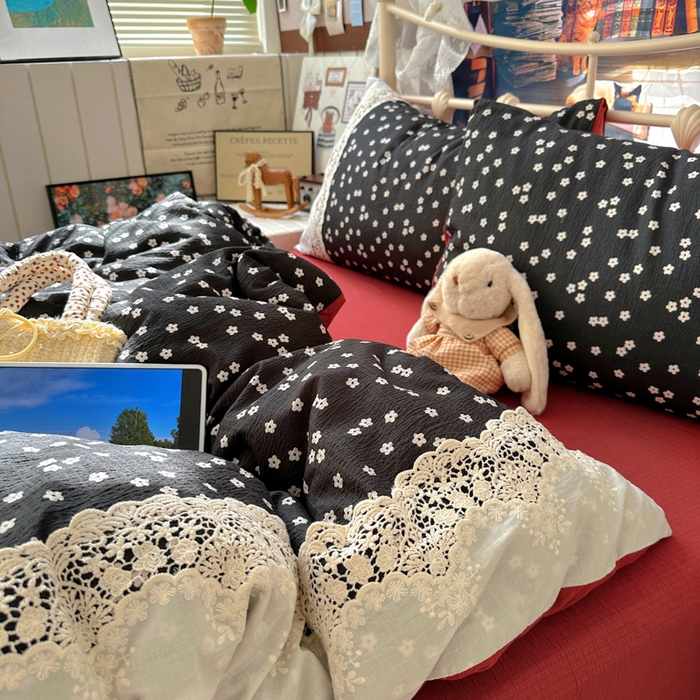 91家纺网 家纺一手货源 找家纺 阿曼达 2025新款水洗全工艺印染甜美复古四件套 甜美复古-少女花