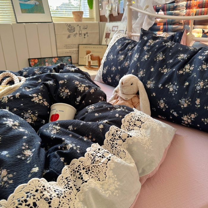 91家纺网 家纺一手货源 找家纺 阿曼达 2025新款水洗全工艺印染甜美复古四件套 甜美复古-小梨漫