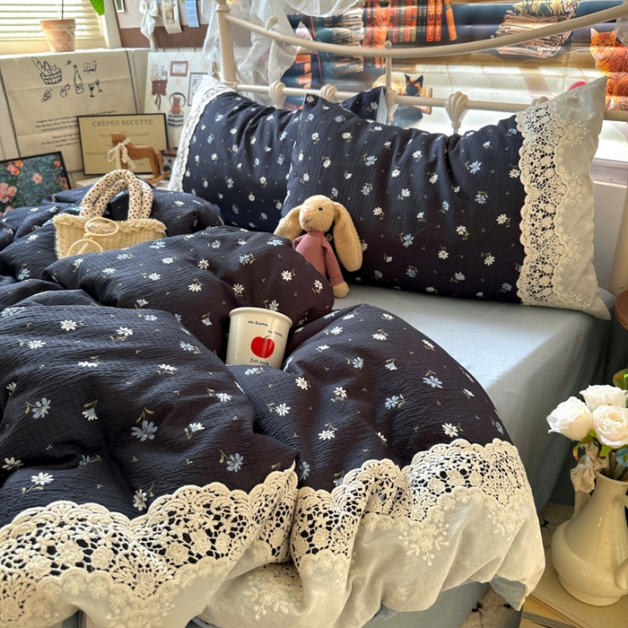 91家纺网 家纺一手货源 找家纺 阿曼达 2025新款水洗全工艺印染甜美复古四件套 甜美复古-小雏菊