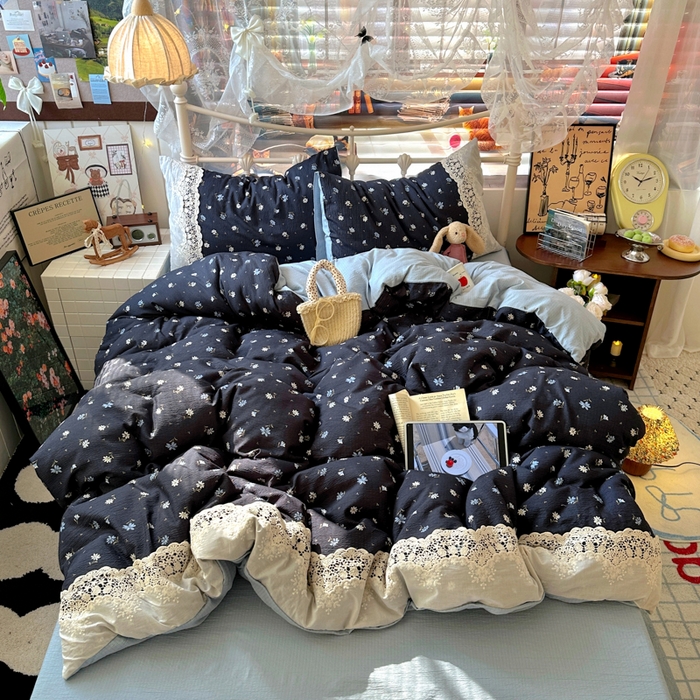 91家纺网 家纺一手货源 找家纺 阿曼达 2025新款水洗全工艺印染甜美复古四件套 甜美复古-小雏菊