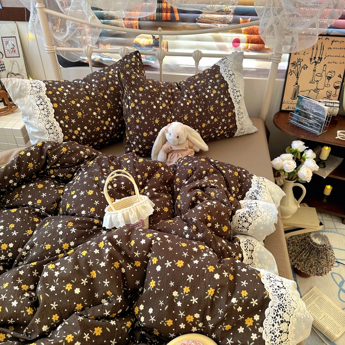 91家纺网 家纺一手货源 找家纺 阿曼达 2025新款水洗全工艺印染甜美复古四件套 甜美复古-花花酱