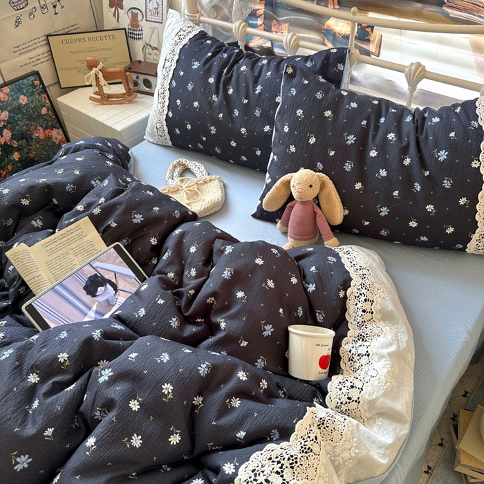 91家纺网 家纺一手货源 找家纺 阿曼达 2025新款水洗全工艺印染甜美复古四件套 甜美复古-小雏菊