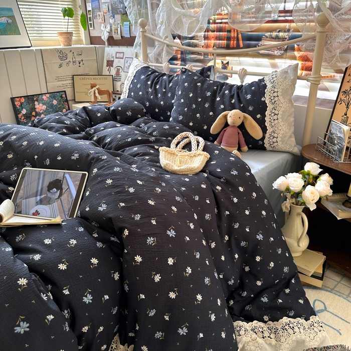 91家纺网 家纺一手货源 找家纺 阿曼达 2025新款水洗全工艺印染甜美复古四件套 甜美复古-小雏菊