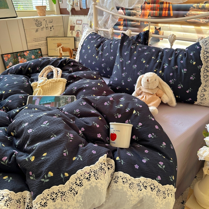 91家纺网 家纺一手货源 找家纺 阿曼达 2025新款水洗全工艺印染甜美复古四件套 甜美复古-花仙儿