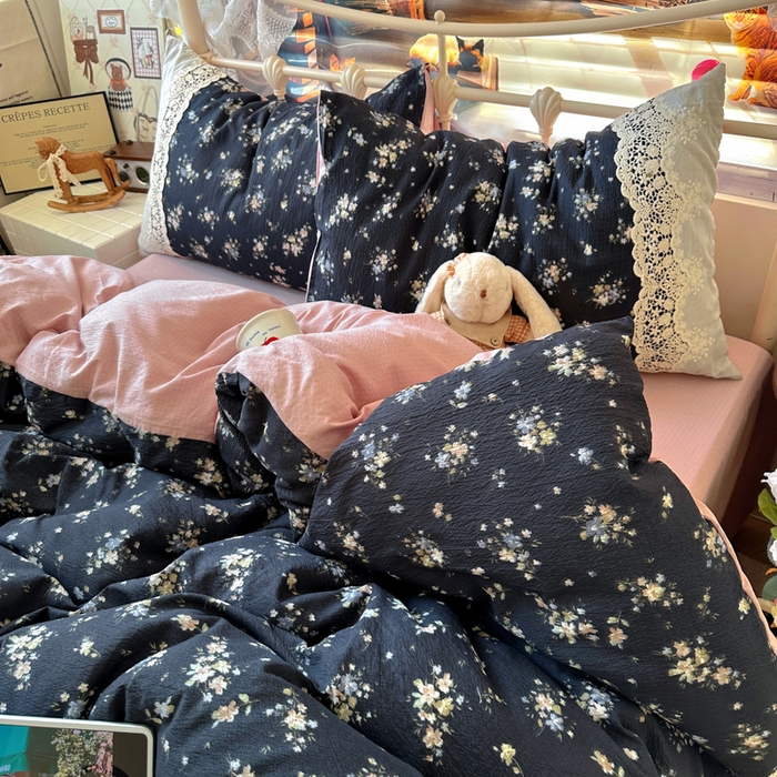 91家纺网 家纺一手货源 找家纺 阿曼达 2025新款水洗全工艺印染甜美复古四件套 甜美复古-小梨漫