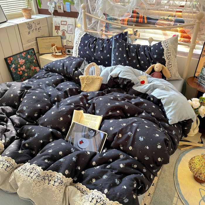 91家纺网 家纺一手货源 找家纺 阿曼达 2025新款水洗全工艺印染甜美复古四件套 甜美复古-小雏菊