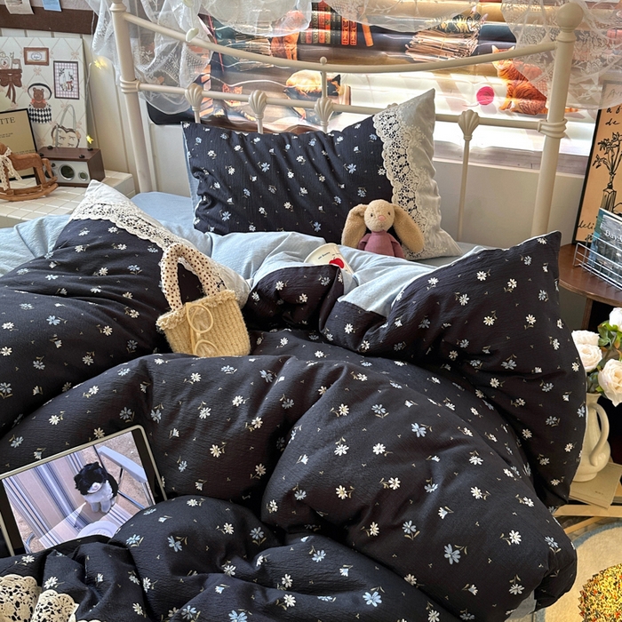 91家纺网 家纺一手货源 找家纺 阿曼达 2025新款水洗全工艺印染甜美复古四件套 甜美复古-小雏菊