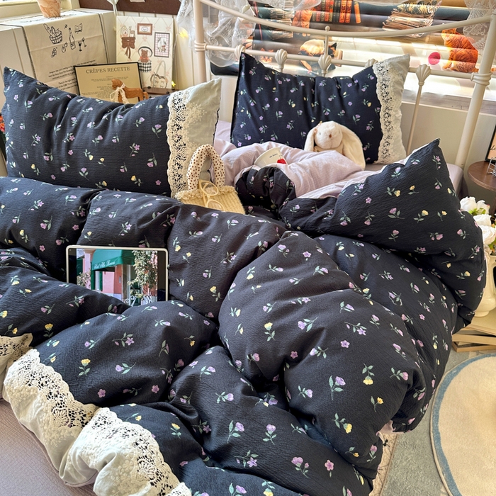 91家纺网 家纺一手货源 找家纺 阿曼达 2025新款水洗全工艺印染甜美复古四件套 甜美复古-花仙儿