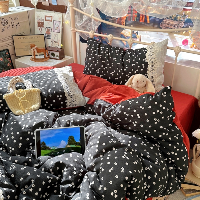 91家纺网 家纺一手货源 找家纺 阿曼达 2025新款水洗全工艺印染甜美复古四件套 甜美复古-少女花