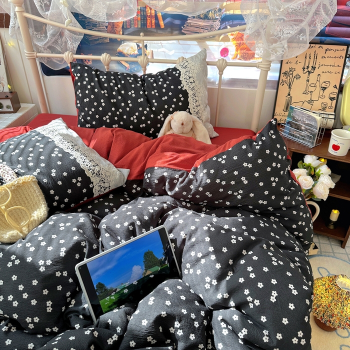 91家纺网 家纺一手货源 找家纺 阿曼达 2025新款水洗全工艺印染甜美复古四件套 甜美复古-少女花