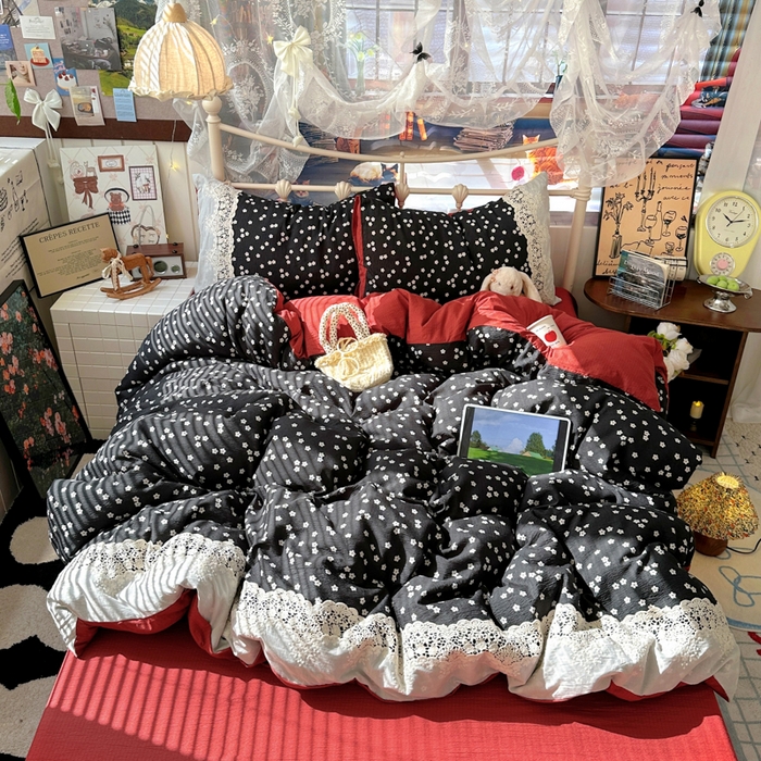 91家纺网 家纺一手货源 找家纺 阿曼达 2025新款水洗全工艺印染甜美复古四件套 甜美复古-少女花