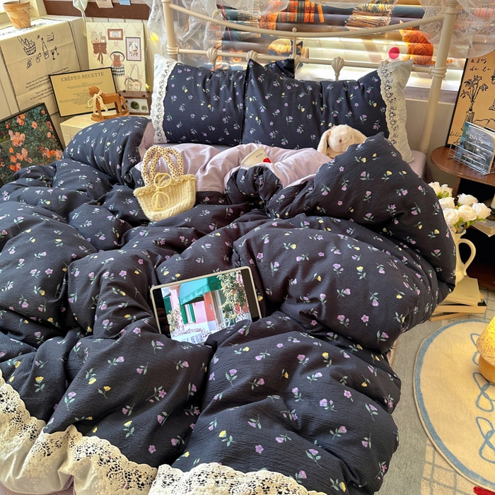 91家纺网 家纺一手货源 找家纺 阿曼达 2025新款水洗全工艺印染甜美复古四件套 甜美复古-花仙儿