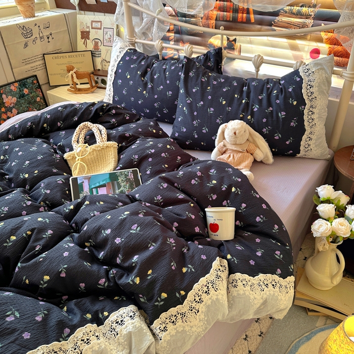 阿曼达 2025新款水洗全工艺印染甜美复古四件套 甜美复古-花仙儿