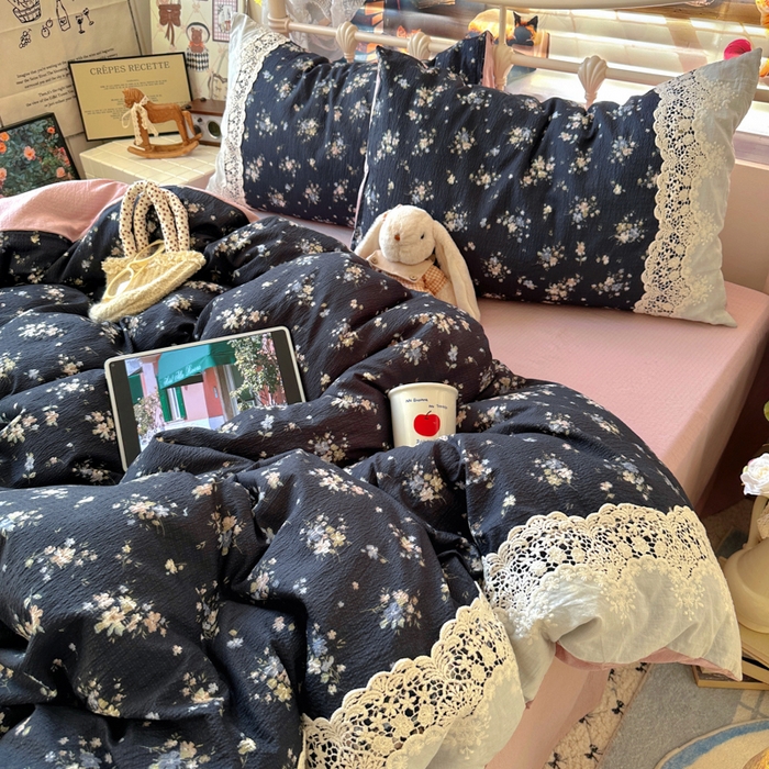 91家纺网 家纺一手货源 找家纺 阿曼达 2025新款水洗全工艺印染甜美复古四件套 甜美复古-小梨漫