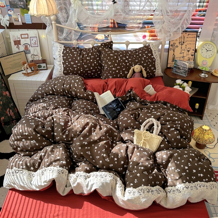 91家纺网 家纺一手货源 找家纺 阿曼达 2025新款水洗全工艺印染甜美复古四件套 甜美复古-樱花调