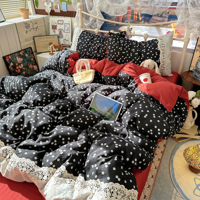 91家纺网 家纺一手货源 找家纺 阿曼达 2025新款水洗全工艺印染甜美复古四件套 甜美复古-少女花