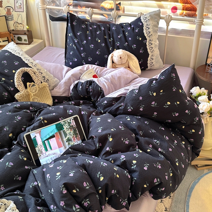 91家纺网 家纺一手货源 找家纺 阿曼达 2025新款水洗全工艺印染甜美复古四件套 甜美复古-花仙儿