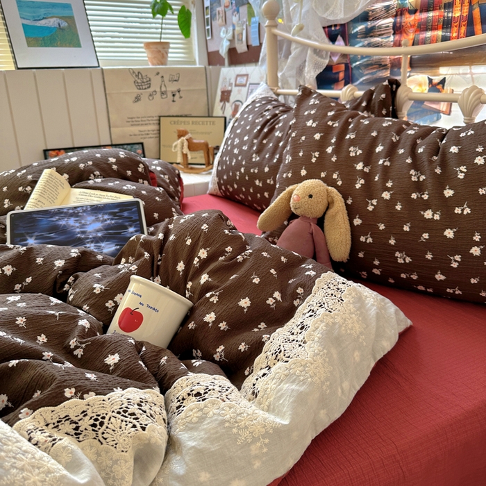 91家纺网 家纺一手货源 找家纺 阿曼达 2025新款水洗全工艺印染甜美复古四件套 甜美复古-樱花调