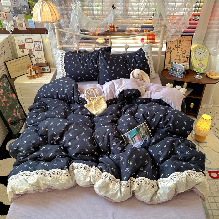 91家纺网 家纺一手货源 找家纺 阿曼达 2025新款水洗全工艺印染甜美复古四件套 甜美复古-花仙儿