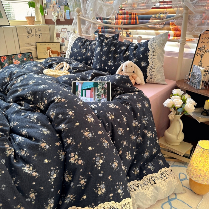 91家纺网 家纺一手货源 找家纺 阿曼达 2025新款水洗全工艺印染甜美复古四件套 甜美复古-小梨漫