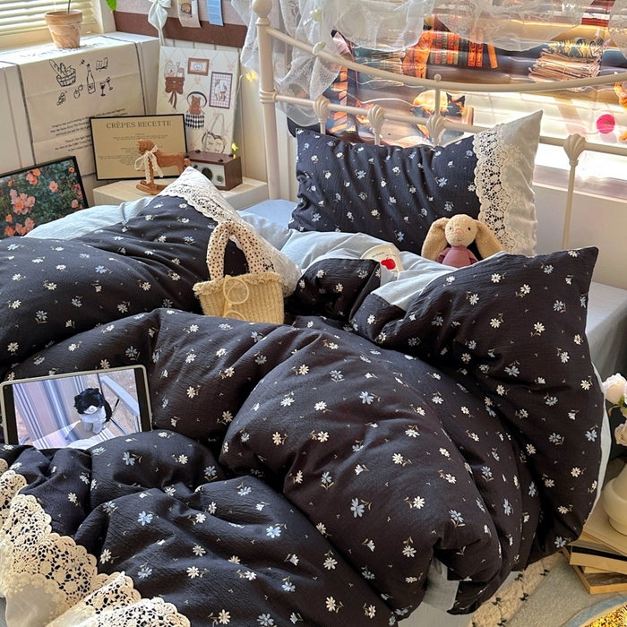 91家纺网 家纺一手货源 找家纺 阿曼达 2025新款水洗全工艺印染甜美复古四件套 甜美复古-小雏菊