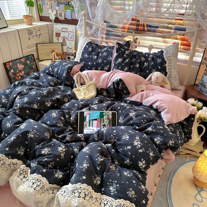 91家纺网 家纺一手货源 找家纺 阿曼达 2025新款水洗全工艺印染甜美复古四件套 甜美复古-小梨漫