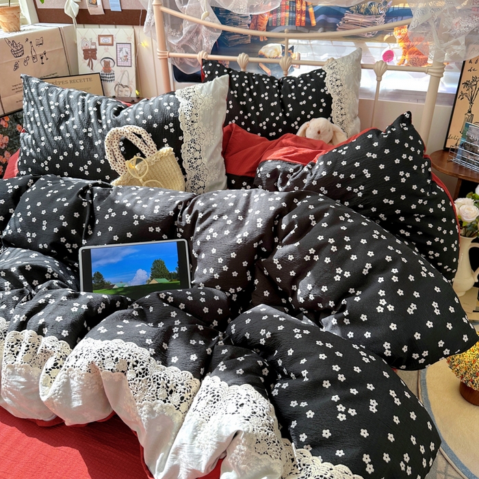 91家纺网 家纺一手货源 找家纺 阿曼达 2025新款水洗全工艺印染甜美复古四件套 甜美复古-少女花