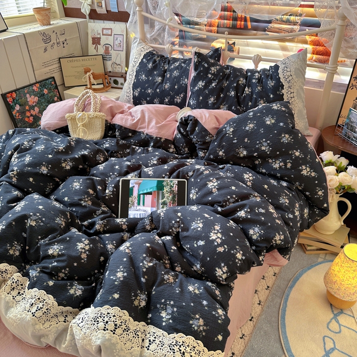 91家纺网 家纺一手货源 找家纺 阿曼达 2025新款水洗全工艺印染甜美复古四件套 甜美复古-小梨漫