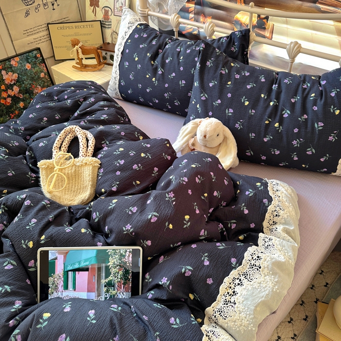 91家纺网 家纺一手货源 找家纺 阿曼达 2025新款水洗全工艺印染甜美复古四件套 甜美复古-花仙儿