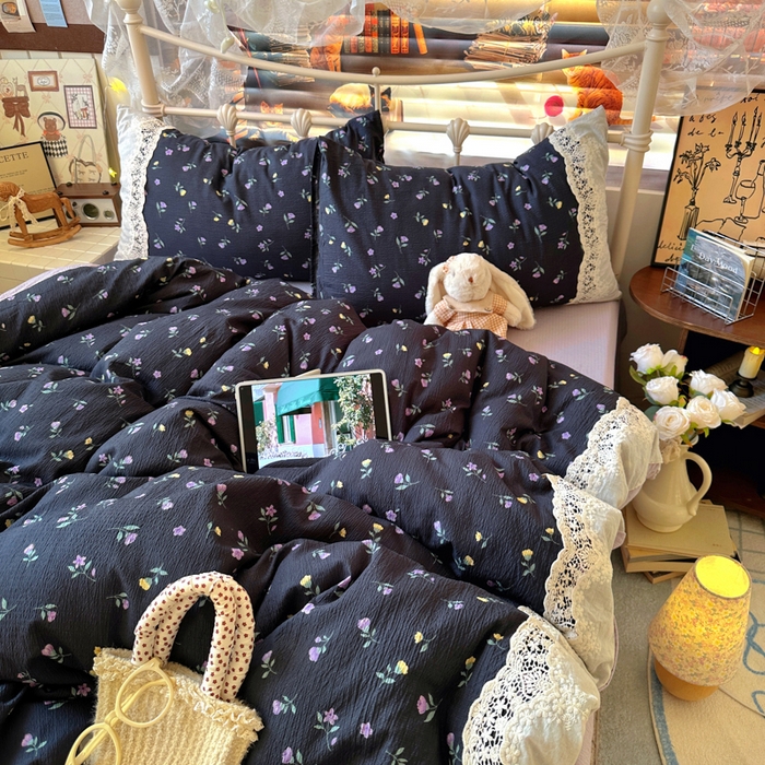 91家纺网 家纺一手货源 找家纺 阿曼达 2025新款水洗全工艺印染甜美复古四件套 甜美复古-花仙儿