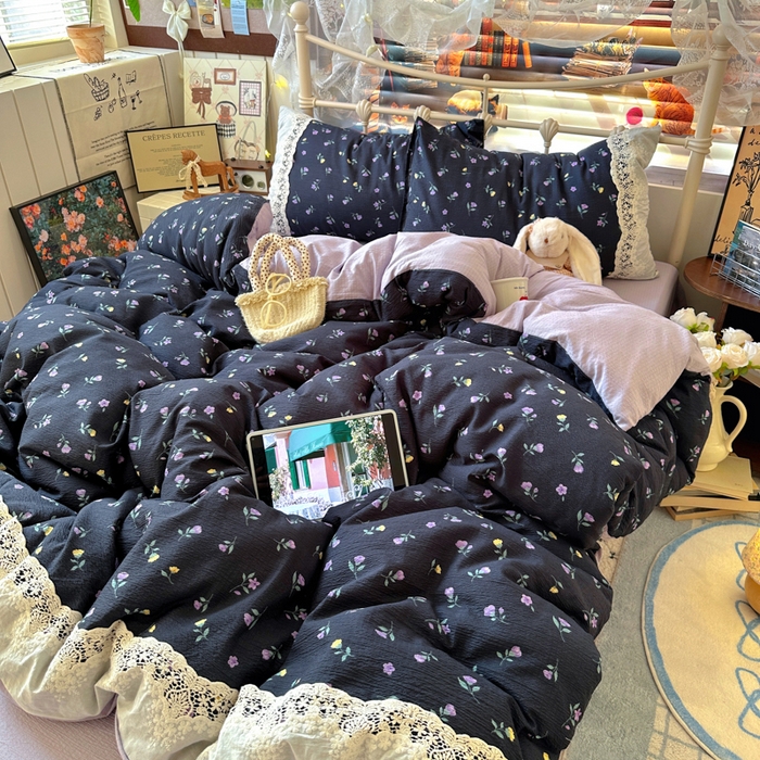 91家纺网 家纺一手货源 找家纺 阿曼达 2025新款水洗全工艺印染甜美复古四件套 甜美复古-花仙儿