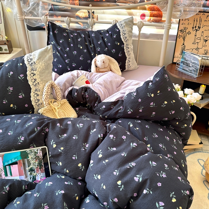 91家纺网 家纺一手货源 找家纺 阿曼达 2025新款水洗全工艺印染甜美复古四件套 甜美复古-花仙儿