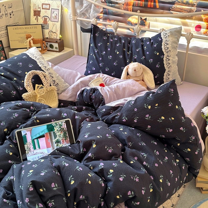 91家纺网 家纺一手货源 找家纺 阿曼达 2025新款水洗全工艺印染甜美复古四件套 甜美复古-花仙儿