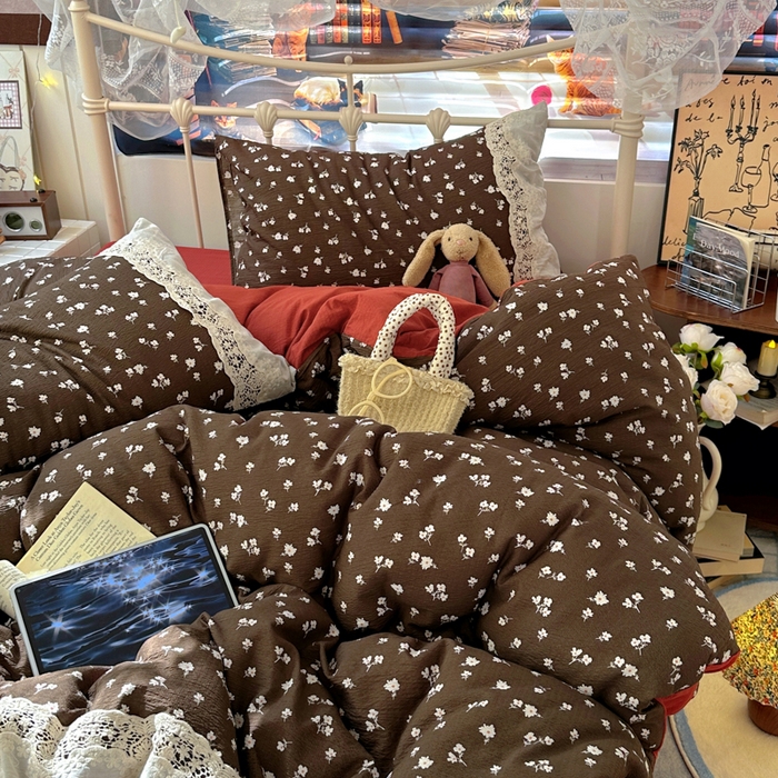 91家纺网 家纺一手货源 找家纺 阿曼达 2025新款水洗全工艺印染甜美复古四件套 甜美复古-樱花调