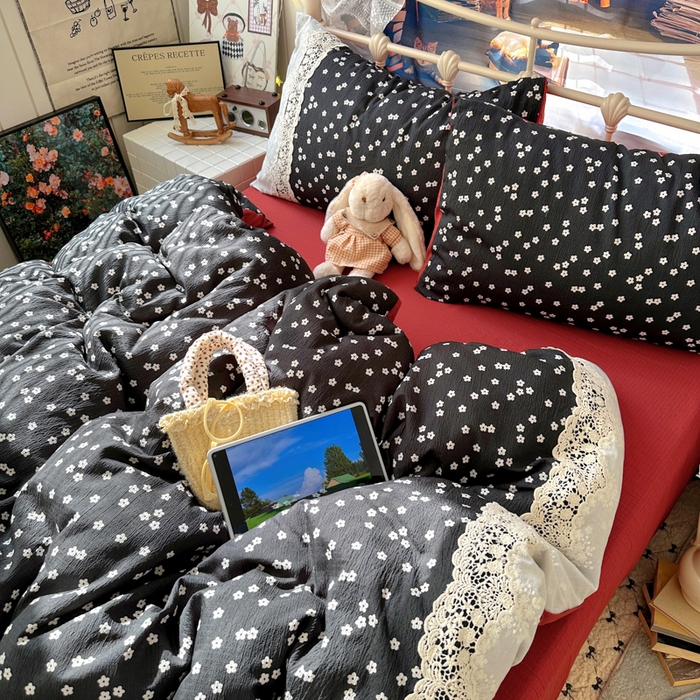 91家纺网 家纺一手货源 找家纺 阿曼达 2025新款水洗全工艺印染甜美复古四件套 甜美复古-少女花