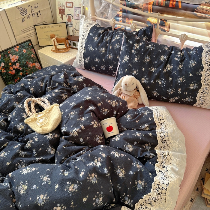 91家纺网 家纺一手货源 找家纺 阿曼达 2025新款水洗全工艺印染甜美复古四件套 甜美复古-小梨漫