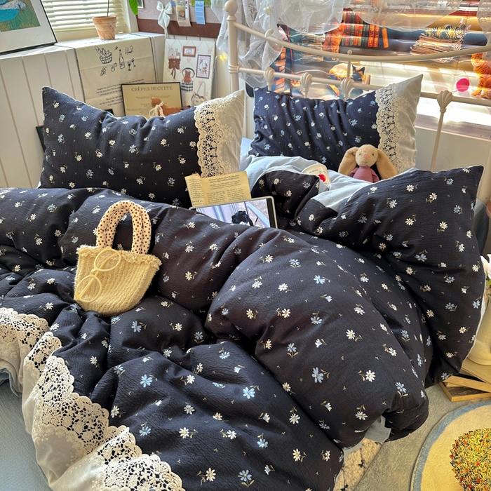 91家纺网 家纺一手货源 找家纺 阿曼达 2025新款水洗全工艺印染甜美复古四件套 甜美复古-小雏菊