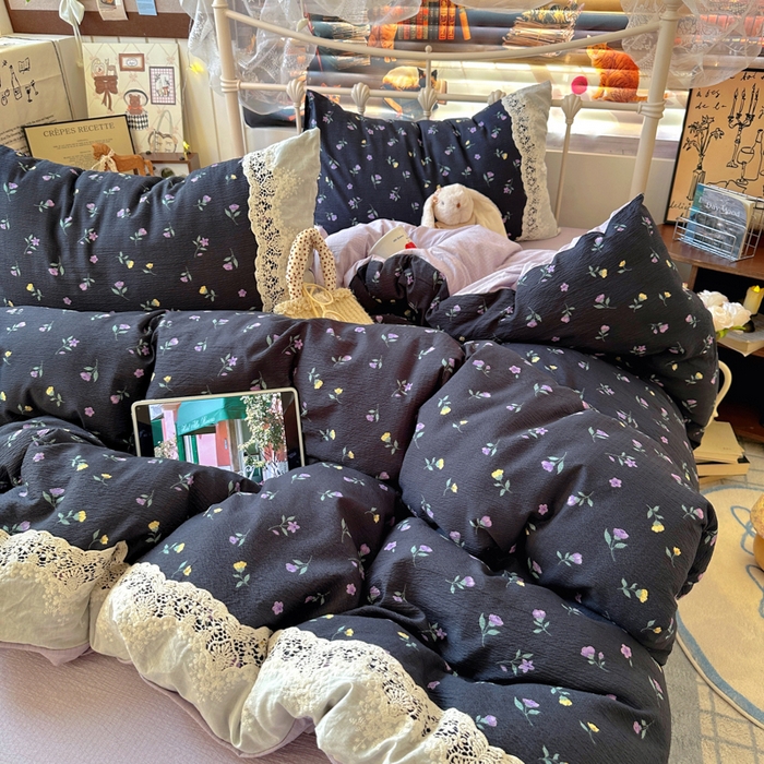 91家纺网 家纺一手货源 找家纺 阿曼达 2025新款水洗全工艺印染甜美复古四件套 甜美复古-花仙儿