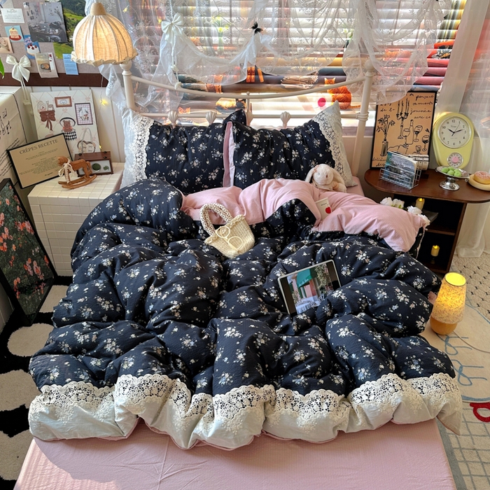 91家纺网 家纺一手货源 找家纺 阿曼达 2025新款水洗全工艺印染甜美复古四件套 甜美复古-小梨漫