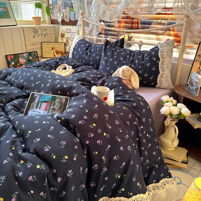 91家纺网 家纺一手货源 找家纺 阿曼达 2025新款水洗全工艺印染甜美复古四件套 甜美复古-花仙儿